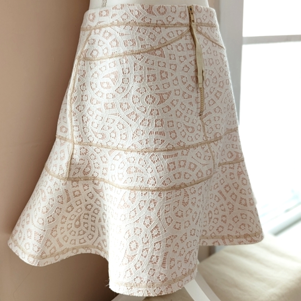 English Factory lace short mini skirt cream white blush pink nude med